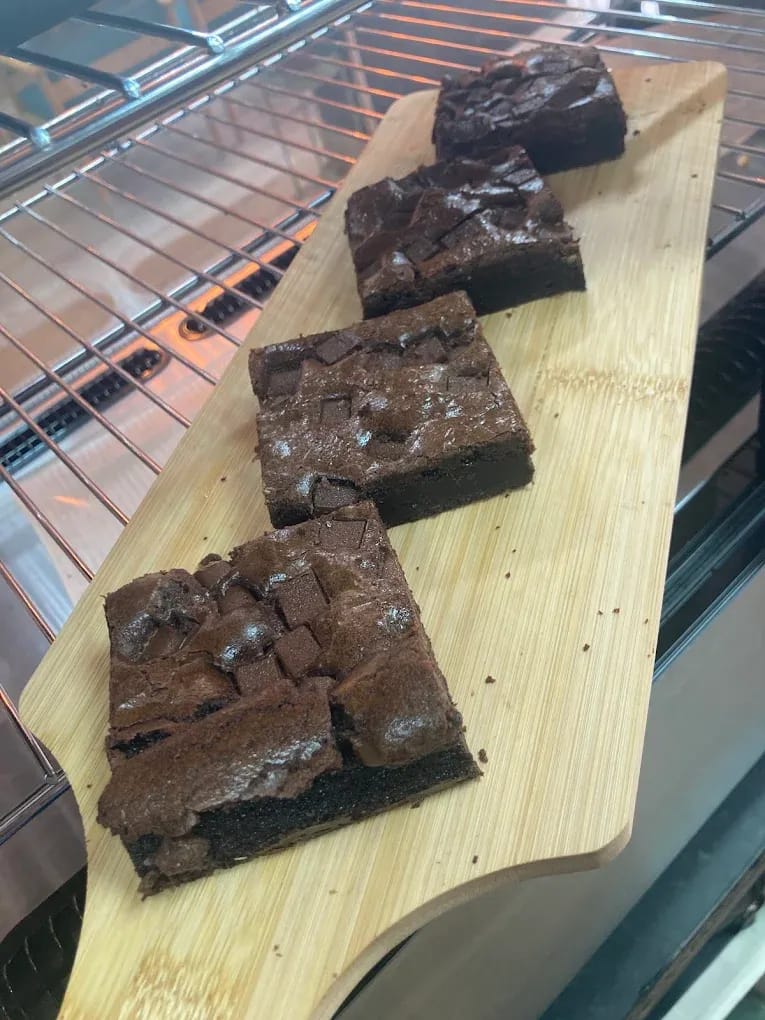 Chocolate brownies on a serving board